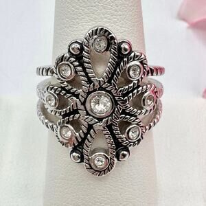 Premier Designs Naomi Ring CZ Scroll Ornate Right Hand Cocktail Opulent 8 3/4